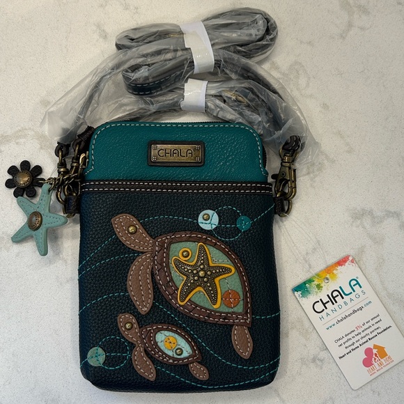 Chala Teal and Navy Sea Turtle Charms Vegan Convertible Crossbody Bag NWT - Picture 10 of 16
